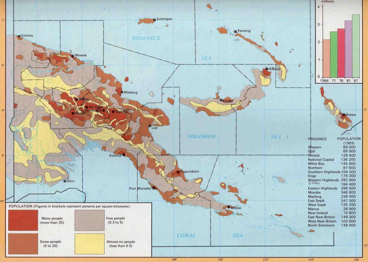karta Papua Nova Gvineja stanovništvo