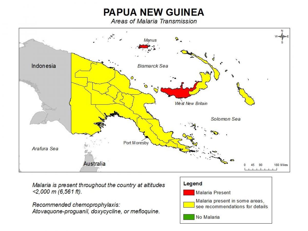 karta Papua Nova Gvineja malariju